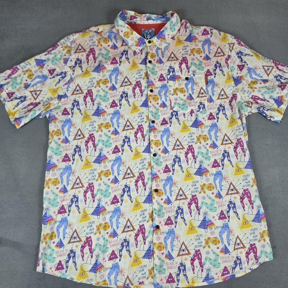 Pardy Time 3X Button Up Shirt Mens White Graphic Print Short Sleeve Festival NWT